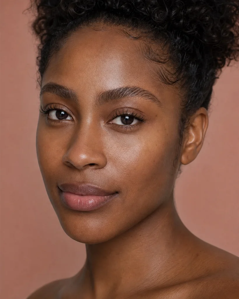 Primer plano de una mujer adulta con cejas definidas y pestañas naturales